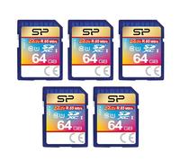 Silicon Power - Confezione da 5 schede SDXC Elite da 64 GB, classe 10, compatibile con UHS-1, velocità massima di lettura 85 MB/s, impermeabile