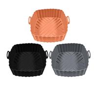 Silicone Air Fryer Liners, Pot Baking Tray, 6.3x.4x6.3x2.2 Inches Non Stick Square Mat, 3 Pieces Reusable Set for Oven Roasting Cooking Microwave Toaster Kitchen Counter Daily Meals Prep