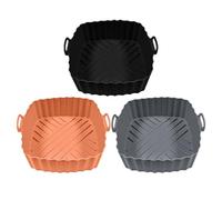 Silicone Air Fryer Liners, Pot Baking Tray, Black, Gray, Light Brown, Non-Stick, Square Reusable Liners, 3 Pieces, Oven Microwave Toaster Safe for Roasting Cooking Kitchen Counter Daily