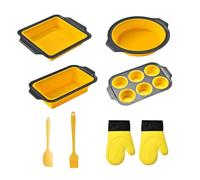 Silicone Baking Set - 8 pezzi Stackable Bakeware Pans, Dishwasher & Oven Safe Non Stick Baking Molds with Mitts, Brush & Scraper | Rettangolare Square Round Muffin PanSet for Bread Cookie Kitchen Use
