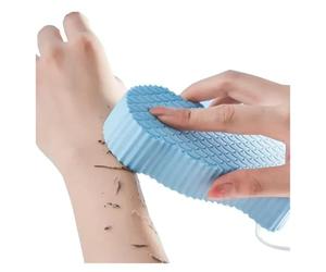 Silicone Bath Foot Scrubber Mat | Wall Backwasher & Exfoliating Pad with Strong Suction Cups - Hands-Free Body Brush for Shower, Men & Women (Blue Sponge)