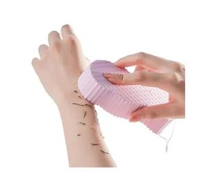 Silicone Bath Foot Scrubber Mat | Wall Backwasher & Exfoliating Pad with Strong Suction Cups - Hands-Free Body Brush for Shower, Men & Women (Pink Sponge)