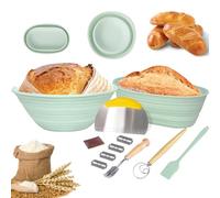 Silicone Bread Proofing Basket Set of 2, Foldable Banneton Proofing Basket, Sourdough Baking Basket Supplies, Complete Kit for Bread Making Essential Tools (Ovale + Rotondo)