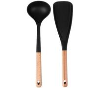 Silicone Cooking Spoons, Wooden Handle Utensils, Heat-Resistant Kitchen Tool, Design, Non-Scratch Material, Perfect for Scooping, Flipping, Stirring and Holding