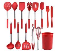 Silicone Cooking Utensil Set 13 PCS Non-Stick Silicone Cooking Utensils Set with Stainless Handles for Cooking and Baking Kitchen Gadgets Cookware Set with Hold (Color : Red)