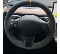 Silicone Copri Volante Coprivolante Coprivolante per auto in vera pelle scamosciata nera bianca cucita a mano per Tesla per modello 3 2015-2021 per il modello per Y 2019-2021(Style 14)