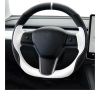 Silicone Copri Volante Coprivolante Coprivolante per auto in vera pelle scamosciata nera bianca cucita a mano per Tesla per modello 3 2015-2021 per il modello per Y 2019-2021(Style 5)