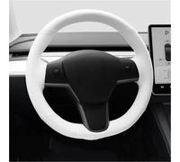 Silicone Copri Volante Coprivolante Coprivolante per auto in vera pelle scamosciata nera bianca cucita a mano per Tesla per modello 3 2015-2021 per il modello per Y 2019-2021(Style 12)