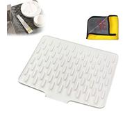 Silicone Dish Drying Mat, No-Spill Silicone Worktop Saver, for Kitchen Counter, Sink, Table, Refrigerator, Multifunctional Foldable Drainage Mat (White)