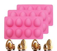 Silicone Egg Molds for Baking, 3 Pack 24 Cavity Easter Egg Shaped Silicone Mold, Non-Stick Flexible Chocolate Mold, DIY Baking Supplies for Chocolate, Cake, Jello, Candy Making (Pink)