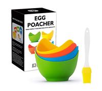 Silicone egg poacher cuoci uova microonde, 4 stampini da cucina antiaderenti con 1 pennello per olio utilizzati per pentole, vaporiera, forno a microonde