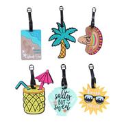 Silicone Etichetta Bagaglio 6 Pezzi Tema Spiaggia | Design Creativo Sole, Cocco, Conchiglie e Cappello, Cinghia, Facile da Riconoscere