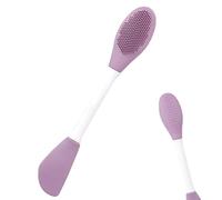 Silicone Facial Brush, Double Headed Clay Wash, 6.38 inches Ergonomic Handle, Soft Scrubbing Tool, Facial Applicator, Gentle Skin Care, for Shower, Makeup Removal,