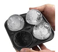 Silicone Ice Ball Mold - Calcio Shape Cold Block Template, Ball Ice Mold with easy-Release Base, Whiskey Sphere Maker with Spill-Proof Lid, 4-Cavity Flexible Tray, for Cocktails Drinks Refrigerator