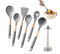 Silicone Kitchen Utensils | 7-Piece Food Grade Long Handle - Kitchen Spoons Soup Ladle Spatula Set - for Nonstick Cookware Pots Pans Baking Mixing Home Restaurant Camping