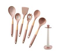 Silicone Kitchen Utensils Set - Silicone Wood 7 Piece Heat Resistant | Kitchen Utensil Set, Easy Clean Cooking Tools Sets | For Nonstick Cookware Pots Pans Baking Mixing Home Camping Use