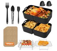 Silicone Moule Air Fryer pour Ninja Foodi Flex 10.4 L AF500EU,10 PCS+150 Feuilles Papier pour Friteuse à Air Silicone Accessoires Air Fryer pour Friteuse, AF500EU Accessoires 1×10.4L+2×5.2L