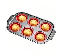Silicone Muffin Pan - 6 Cup Non Stick Baking Tray, Reusable Cupcake Mold with Metal Frame, Easy Release Bakeware for Brownie Cookie Chocolate, Oven Air Fryer Safe Kitchen Tool for Home Baking