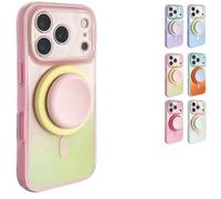 Silicone Phone Case with Detachable Magnetic Ring Stand for 14-17 Series, Dual-Tone Light Gradient Compatible, All-Around Lens Protection (Yellow,14pro)