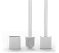 Silicone Scopini per WC con Supporto - Confezione da 2, Manico Lungo Antiscivolo, Setole Flessibili per una Pulizia Facile - Base Moderna Antigoccia, Set Scopino per Bagno Bianco