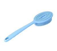 Silicone Shower Brush & Dish Brush 2 in 1 | Ergonomic Long Handle Saves Your Back | Body Brush for Shower/Kitchen Scrubber | Long - lasting Fibers, Easy Hang Storage (Blu)