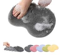 Silicone Shower Foot Scrubber Mat, 2025 New Shower Foot Back Cleaning Pad, Exfoliating Bath Wash Pad,Wall Mounted Slip Suction Cups for Use in Cleaner Men and Women (Gray)