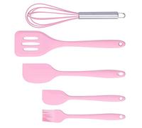 Silicone Spatula Set 5 - Piece | Heat Tolerant Kitchen Utensils for Baking & Cooking | Non - Safe Scraper/Egg Beater/Turner for Non - Stick Pans (Pink)