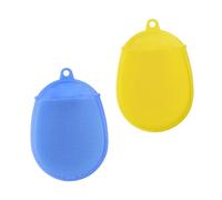 Silicone Spazzola da Bagno Set 2 Pezzi, per Ragazzo Ragazza | Giallo e Blu, Presa Facile Anello per Appenderla, Pulizia e Schiuma Ricca