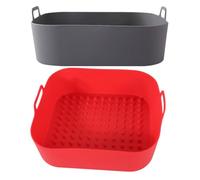 Silicone Teglia 20cm 2 in Pezzi Quadrata per Friggitrice, ad Aria | Cestello Oltre 5, Impugnature Integrate, Facile Pulizia, Uso Doppio come Inserto e Teglia da Forno