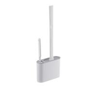 Silicone Toilet Brush and Holder, Drainage Design Cleaner, Long Handle No Drilling Toilet Brushes Set for Toilets, Washbasin, Bathtub, Wall Mounted Bathroom Cleaning Tool, Color White