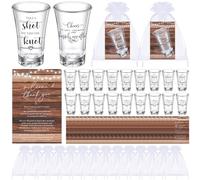 SiliFine Set di 50 bomboniere rustiche in legno per gli ospiti, 42,5 g, in acrilico, con scritta "Take a Shot We Tied the knot", con biglietti di ringraziamento, sacchetti in organza per souvenir per