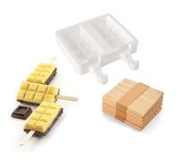 Silikomart | Confezione da 3 Kit Set Stampi in Silicone per Gelati GEL02 Chocostick, 2 Stampi in Silicone + 50 Stecchi e Ricettario, Antiaderente, Easy Ice Cream, 92x48x24 mm, 180 ml, Made in Italy