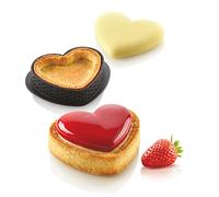 Silikomart | KIT MINI TARTE PETIT AMOUR, Set con 8 Mini Anelli Microforati + Tappeto Decorativo, Anello in TPLUS 78 x 68 h 20 mm, Stampo Decorativo in Silicone, Monoporzioni a Cuore, Made in Italy