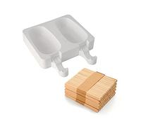 silikomart | Set Stampi in Silicone per Gelati GEL01 CLASSIC, Composizione set 2 Stampi in Silicone, 50 Stecchi in Legno Alimentare, 1 Ricettario, Antiaderente, Easy Ice Cream, 93 x 48 mm, h 25 mm, Volume 180 ml, Made in Italy