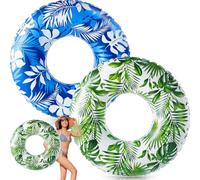Silipull 2 grandi tubi galleggianti per adulti, 110 cm, galleggianti gonfiabili per piscina Hawaii, su un lato, con foglie tropicali, anelli gonfiabili, per adulti, estate, spiaggia (verde, blu)