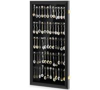Silipull Espositore per cucchiaini da tè, 60/36 cm, montaggio a parete, in legno, con porta in acrilico UV al 98%, con serratura, per raccogliere cucchiai (76 x 35 cm, nero)