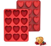 SILIVO Silicone Stampo Muffin Cuore, 2 Pezzi Coppapasta a Forma Di Cuore Per 12 Muffins, Antiaderente Stampi a Cuores Per Dolci, Budino