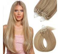 Silk-co 55cm - Microring Extension Capelli Veri 100 Ciocche 50g #12P613 Marrone Dorato & Biondo Sbiancante Extension Capelli Umani Microring Anelli Remy Human Hair
