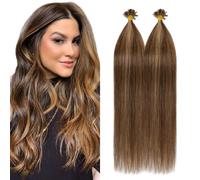 Silk-co 60cm Extension Capelli Veri Cheratina 100 Ciocche #4P27 Marrone Medio & Biondo Scuro Capelli Umani Brasiliani 1g/ciocca U-Tip Bonding Remy Hair