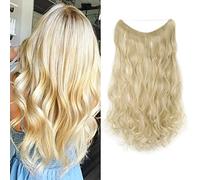 Silk-co 60cm Extension con Filo Trasparente Fascia Unica Extension per Capelli Mossi One piece Wire in Hair Extension Filo Invisibile-Biondo Chiarissimo