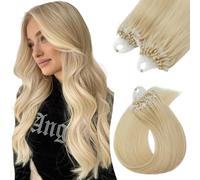Silk-co Extension Capelli Veri con Microring Anelli 100 Ciocche 50g Loop Hair Extensions 40cm Remy Human Hair - 613 Biondo Sbiancante