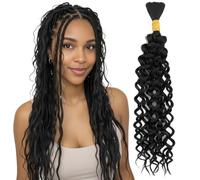 Silk-co Extension Capelli Veri per Boho Braids No Weft Bulk Tessitura Matassa Ricci Water Wave 50cm 50g/pack #1B Nero Naturale