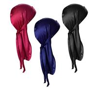 Silk Durag - Cappello turbante da uomo a coda lunga, con cinghie larghe, bandana per la perdita dei capelli, 3 pezzi, Come mostrato, Etichettalia unica
