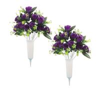 Silk Grave Ornament, Realistic Artificial Plants, 2.00x2.00 Pieces Bouquet with Life-like Design, Memorial Silk Flower Set, Cemetery Decor with Traditional Style, Funeral Gravesite for Memorial Day