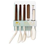 Silk Route Home Set di 5 utensili da cucina in legno di acacia e silicone color crema; pinze, frusta, cucchiaio scanalato, cucchiaio e paletta scanalata