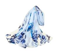 Silk Scarf Women Shawl Blue Scarf Stain Neckerchief Head Wraps Thin Scarf Ladies Beach Shawl Vintage Painting Bridal Belt Chiffon Scarf Muslim Colorful Cloth Christmas Scarf Blue Lotus