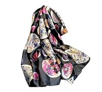 Silk Scarf Women Shawl Stain Head Wrap Thin Scarf Lady Hijab Belt Vintage Painting Bridal Shawl Chiffon Scarf Muslim Colorful Cloth floral silk scarf Chain Blue/Brown 180 * 90CM (Viola-nero)