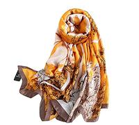 Silk Scarf Women Silk Chiffon Shawl Stain Neckerchief Long Head Wrap Lightweight Scarf Ladies Hijab Belt Vintage Bridal Shawl Chiffon Scarf Muslim Colorful Cloth floral silk scarf Yellow 180 * 90CM
