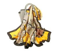 Silk Scarf Women Yellow Shawl Stain Neckerchief Head Wraps Thin Scarf Ladies Beach Shawl Vintage Painting Bridal Belt Chiffon Scarf Muslim Colourful Cloth Birthday Gifts, Yellow-strip