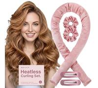 SilkAmor - Set di bigodini senza calore in raso, extra large, rosa senza calore, per capelli lunghi, comodi riccioli durante la notte, per onde voluminose, kit da 5 pezzi con fermagli per capelli